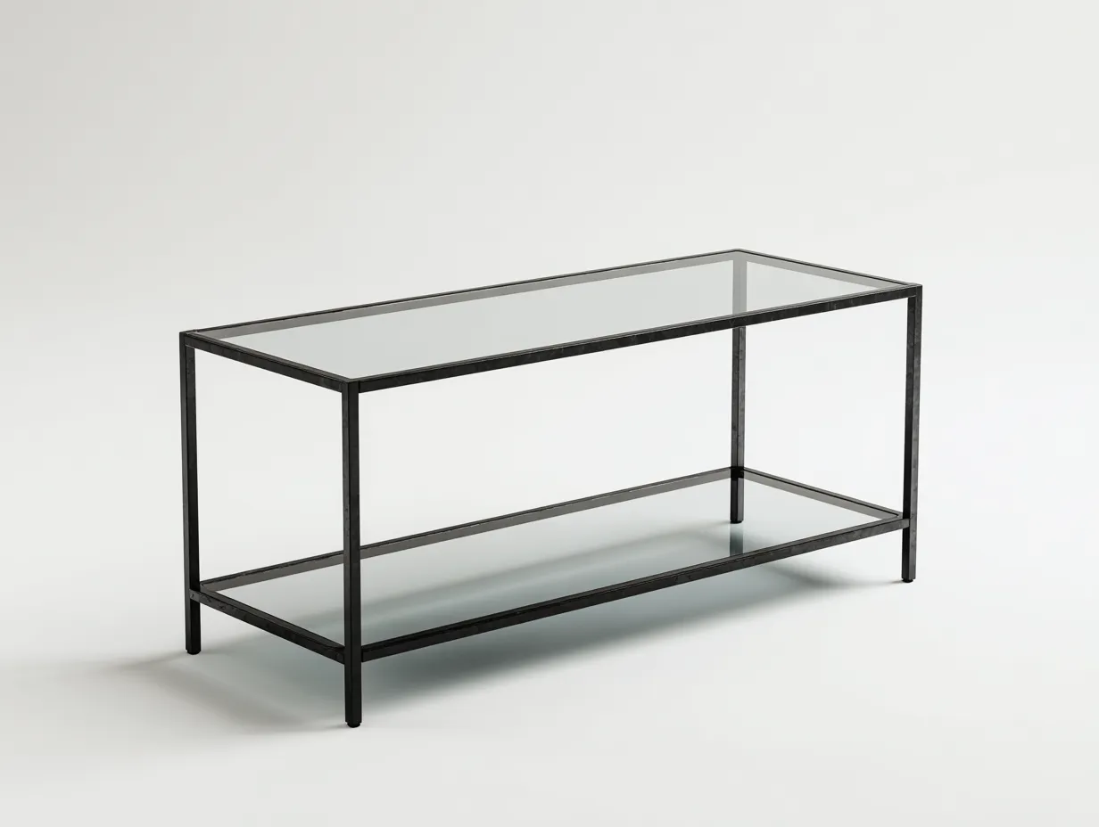 Couchtisch Rechteck Glas Metall Schwarz 110 cm 2 Ablagen Modern-Javovihaus