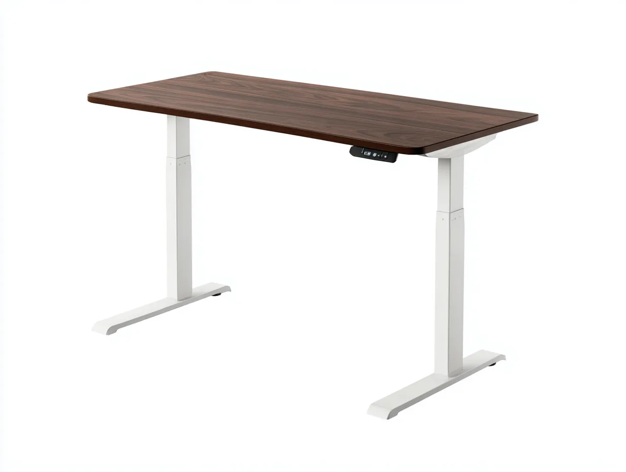 Schreibtisch elektrisch verstellbar 145x72x73-119 cm - Walnussbraun und Weiß und Schwarz - Steuerfeld für Büro-Javovihaus