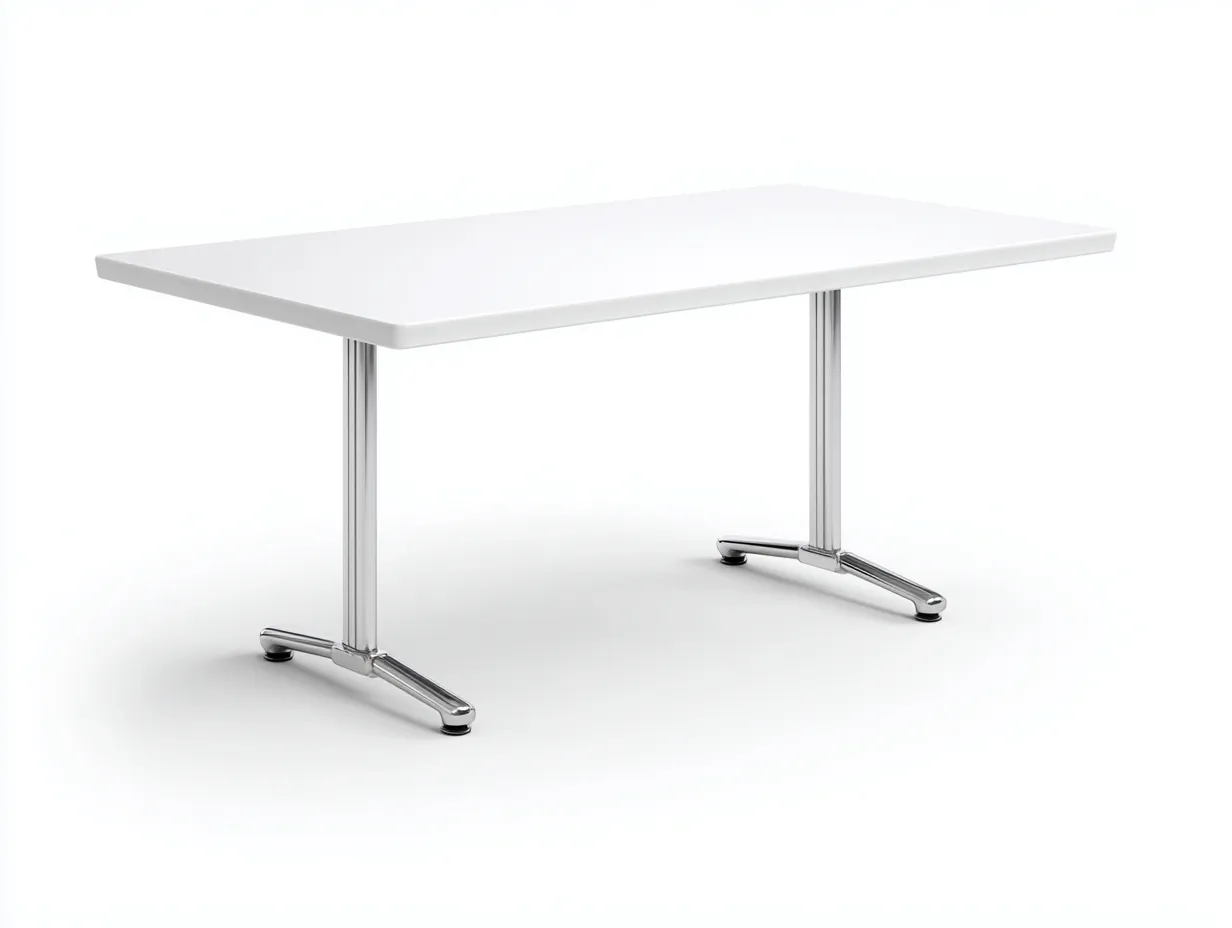Schreibtisch rechteckig 140x70x74 cm - Weiß und Chrom - Metallfüße für Büro-Javovihaus