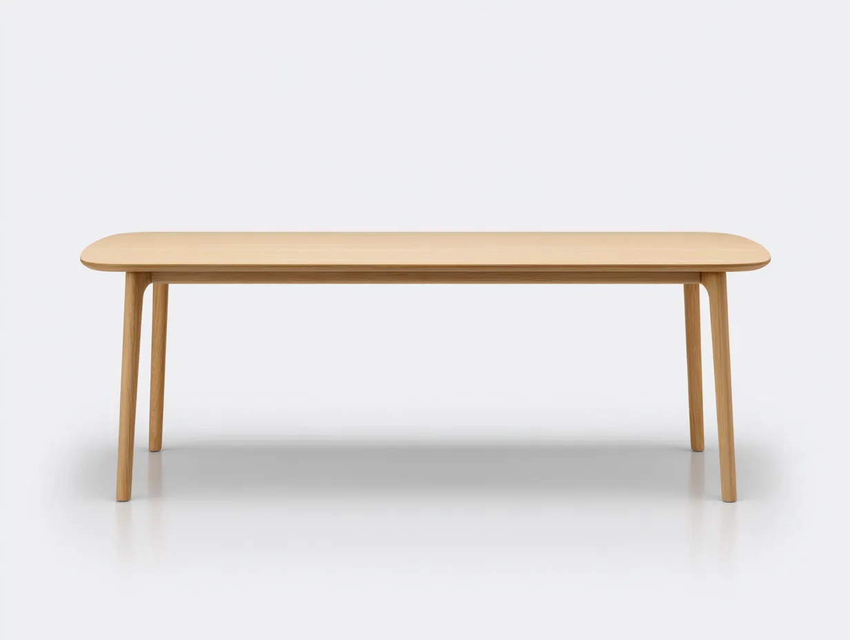 Esstisch aus hellem Eichenholz 220x86x75 cm - Naturholz - schlanke Platte mit gerundeten Ecken für Esszimmer-Javovihaus