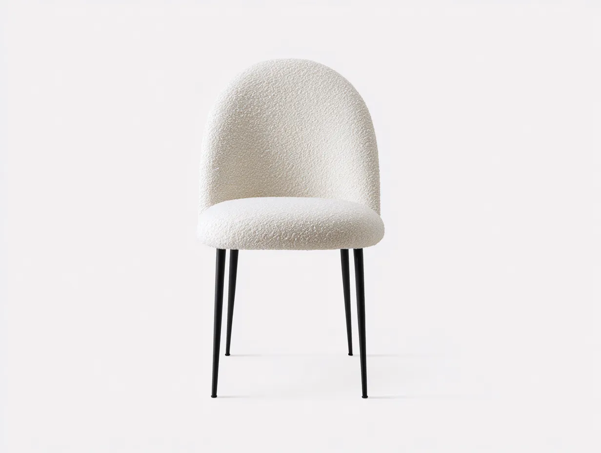 Beistellstuhl Bouclé Weiß - Metall Schwarz - 45x52x82 cm - Modern Wohnzimmer-Javovihaus