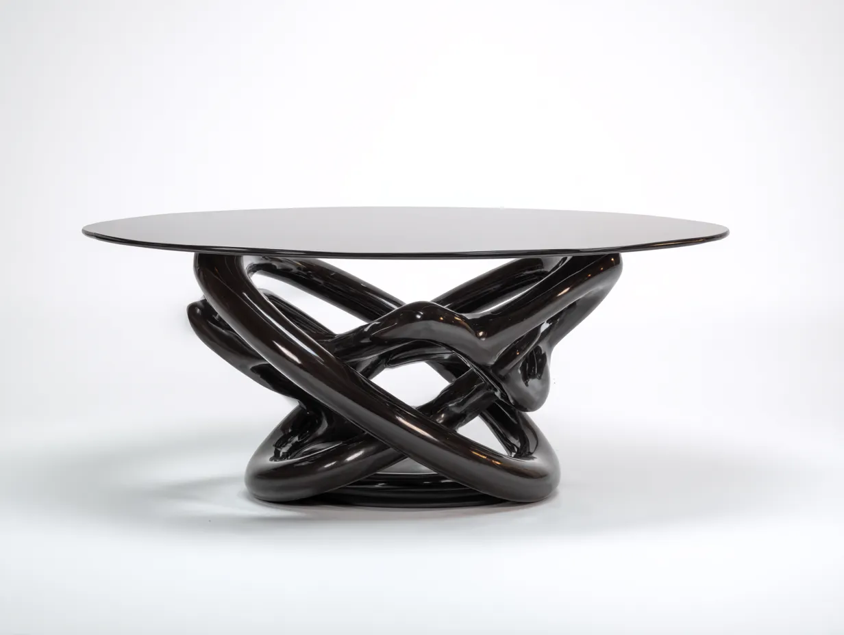 Couchtisch Rund Glas Metall Hochglanz Schwarz 90 cm Design Wohnzimmer-Javovihaus