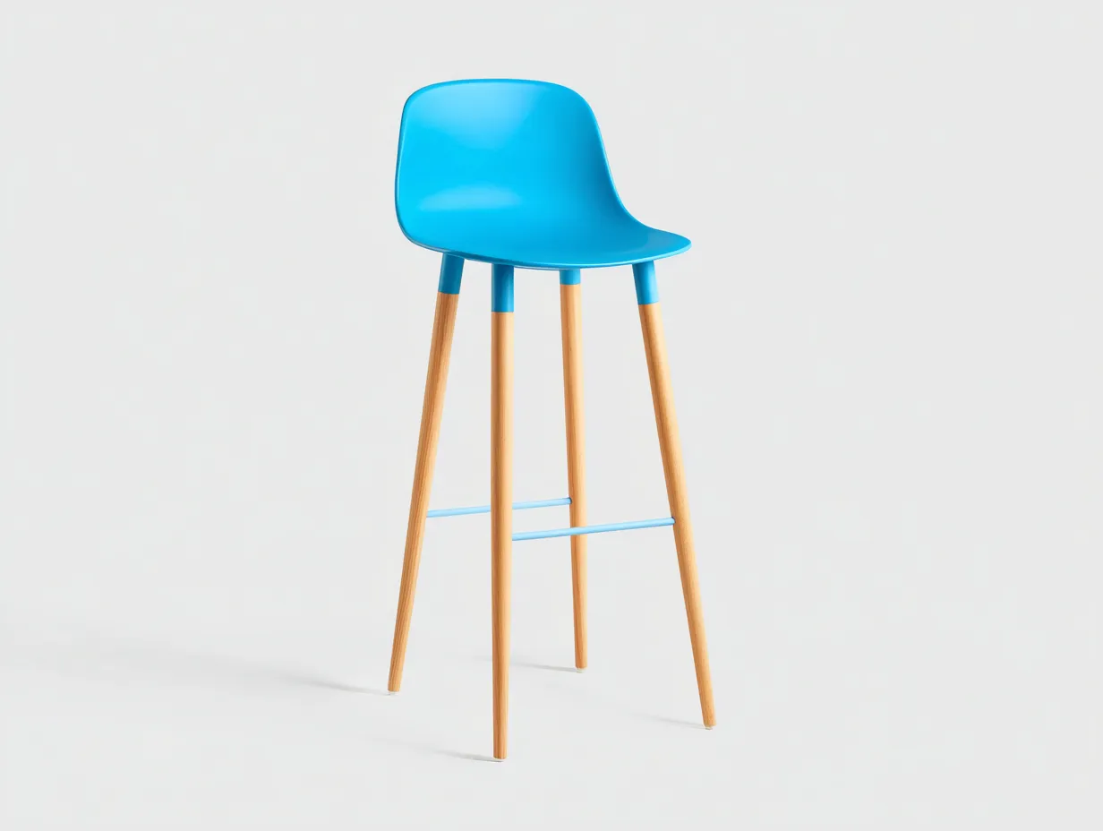 Barhocker aus Kunststoff und Holz 49x52x104 cm - Blau und Natur - Schalensitz mit Fußstütze für das Esszimmer-Vitaconest