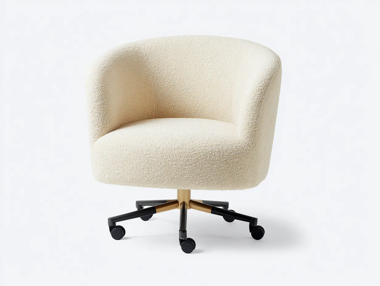 Bürostuhl mit Bouclé-Schale 70x68x88 cm - Creme Schwarz und Gold - kompakt drehbar für das Büro-Vitaconest