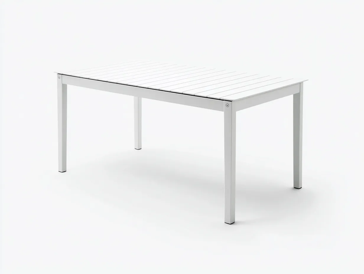 Rechteckiger Esstisch aus beschichtetem Metall 160x90x75 cm - Weiß - Lamellenplatte mit geradem Vierbeingestell für das Esszimmer-Vitaconest