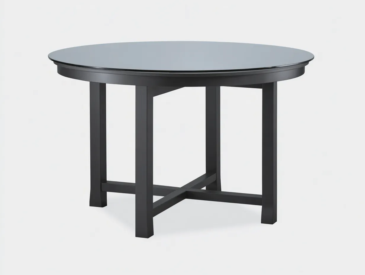 Runder Esstisch mit Rauchglasplatte 115x115x75 cm - Rauchgrau Schwarz - breiter Rahmen und Kreuzstreben für das Esszimmer-Vitaconest