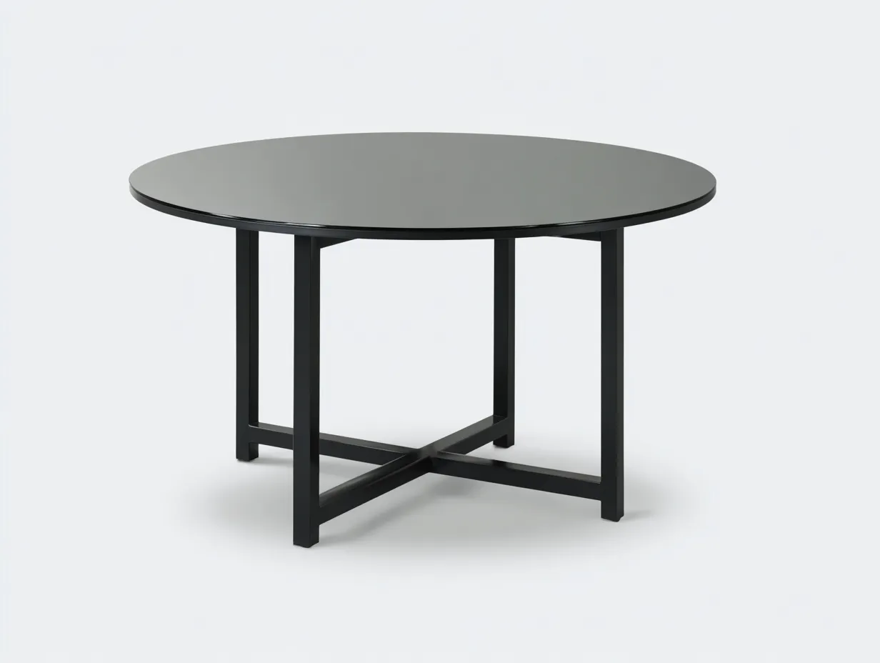 Runder Esstisch mit getönter Glasplatte 120x120x75 cm - Grau Schwarz - offenes Kreuzgestell für das Esszimmer-Vitaconest