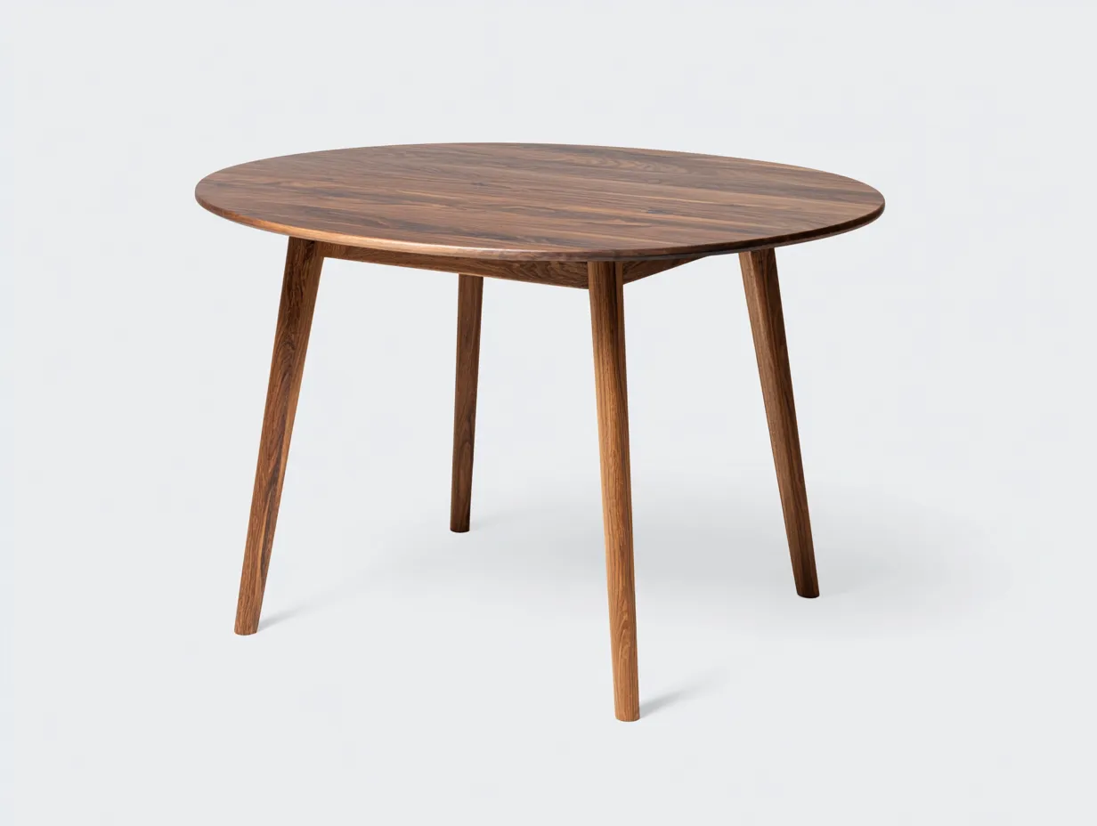 Runder Esstisch in Walnussoptik 120x120x75 cm - Walnussbraun - ausgestellte Holzbeine im skandinavischen Stil-Vitaconest