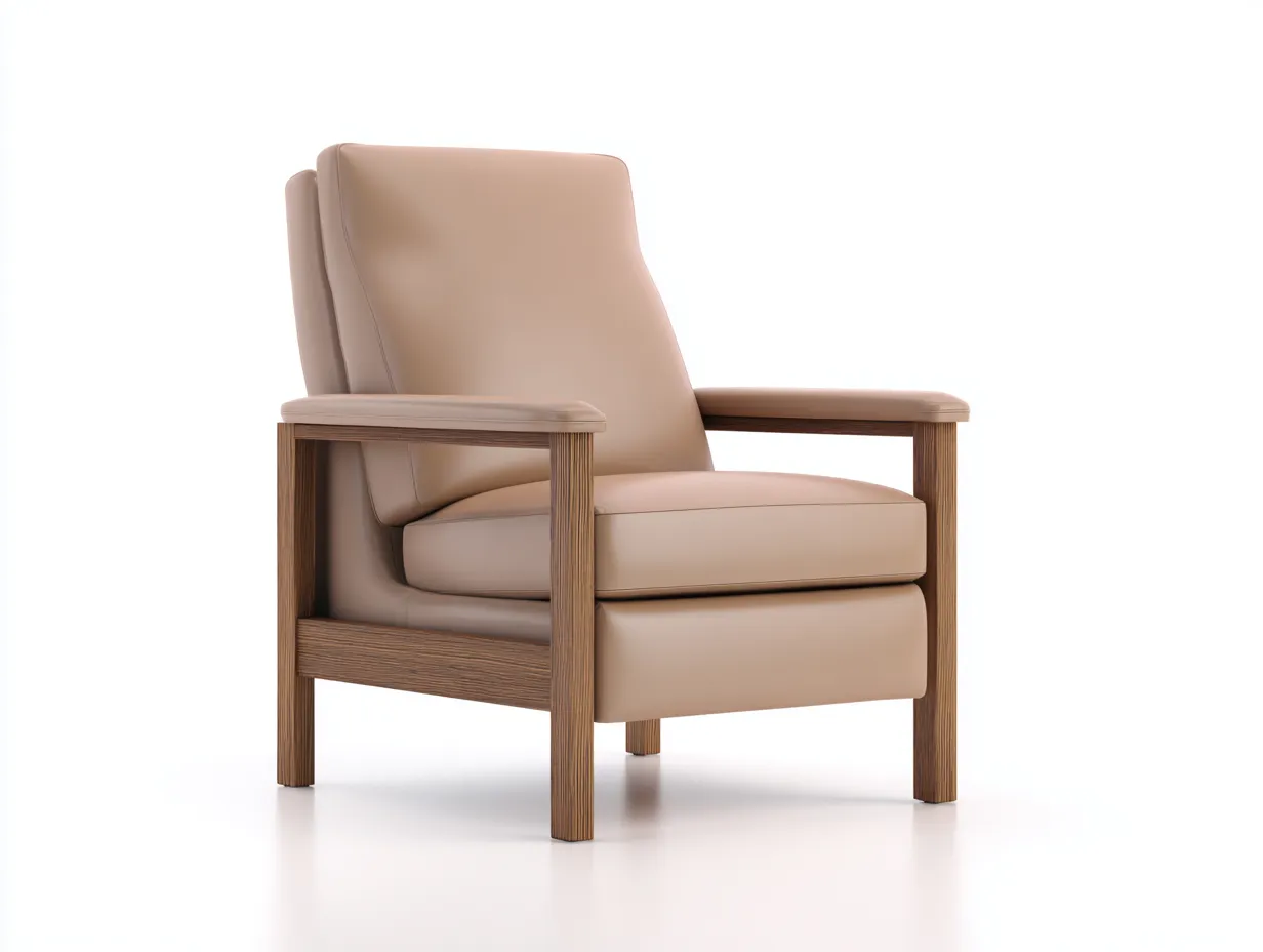 Sessel aus Leder 82x90x103 cm - Beige und Walnussbraun - breites Sitzpolster mit Holzgestell für das Wohnzimmer-Vitaconest