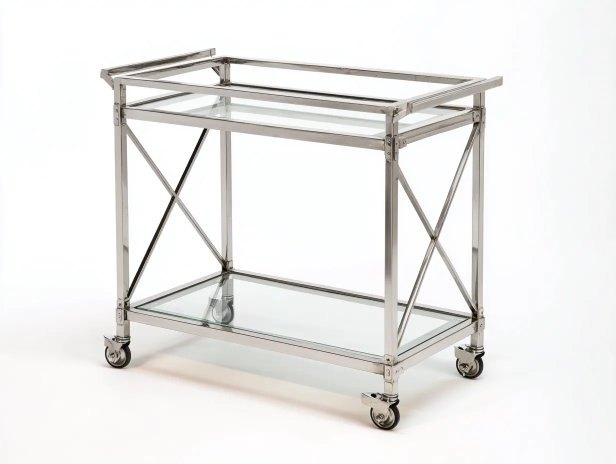 Servierwagen aus Holz 66x43x84 cm - Schwarz und Gold - zwei Tablettablagen und Rollen für die Küche-Vitaconest
