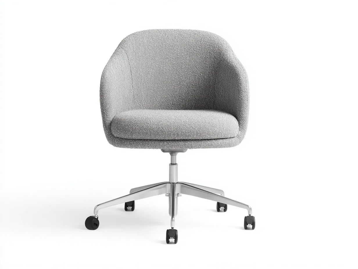 Bürostuhl mit Bouclé-Polsterung 69x67x90 cm - Grau und Silber - runde Sitzschale mit Rollen für das Büro-Vitaconest