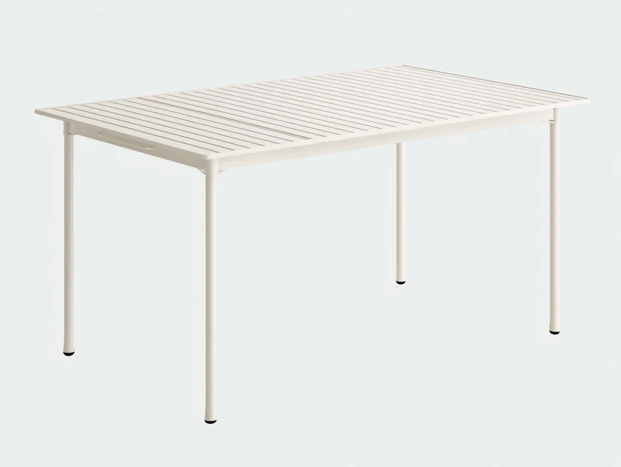 Rechteckiger Esstisch aus Metall 180x90x75 cm - Cremeweiß - schmale Lamellenplatte mit runden Beinen für das Esszimmer-Vitaconest