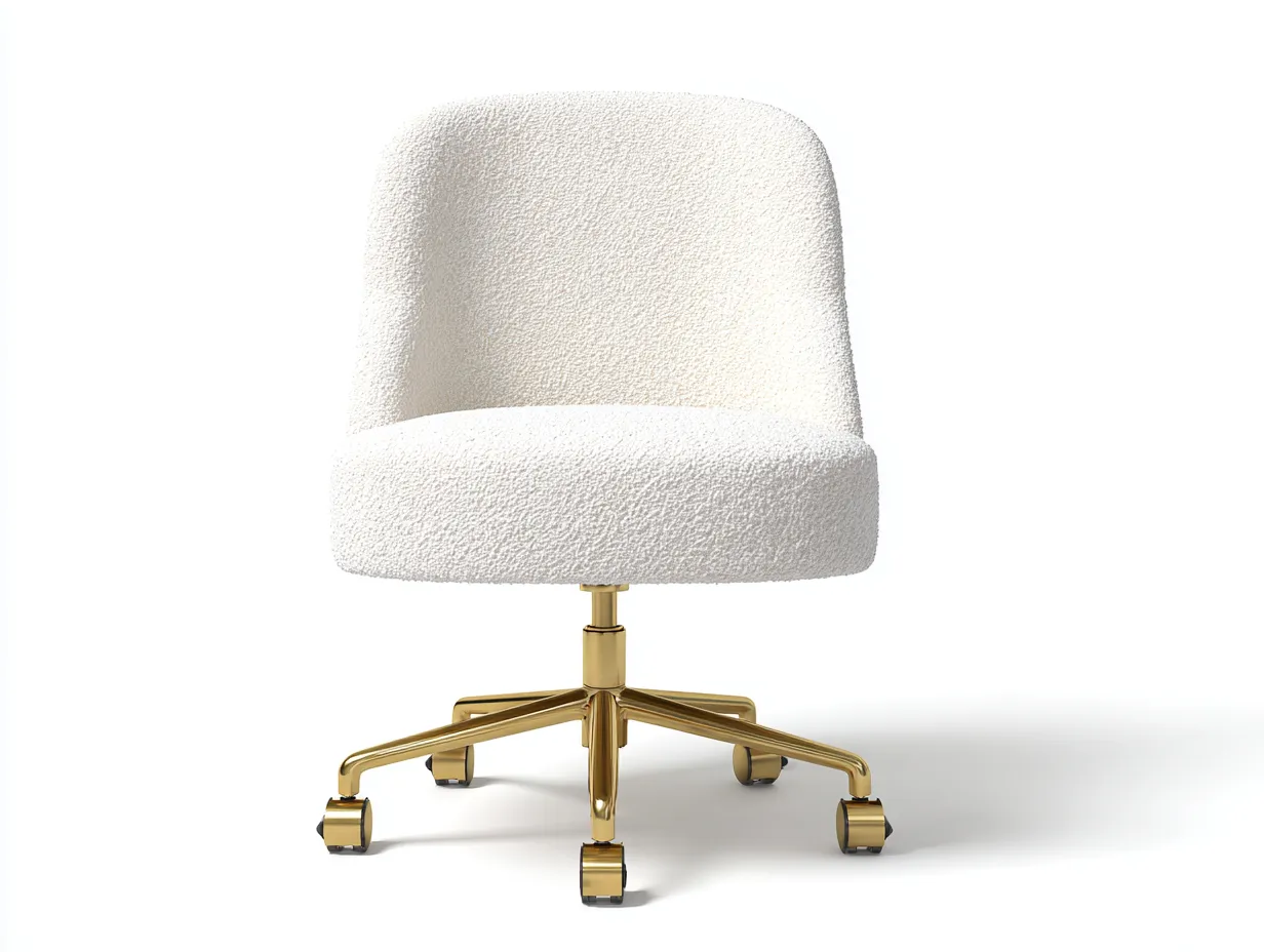 Bürostuhl mit Bouclé-Polster 65x64x89 cm - Creme und Gold - armlehnenlos drehbar für das Büro-Vitaconest