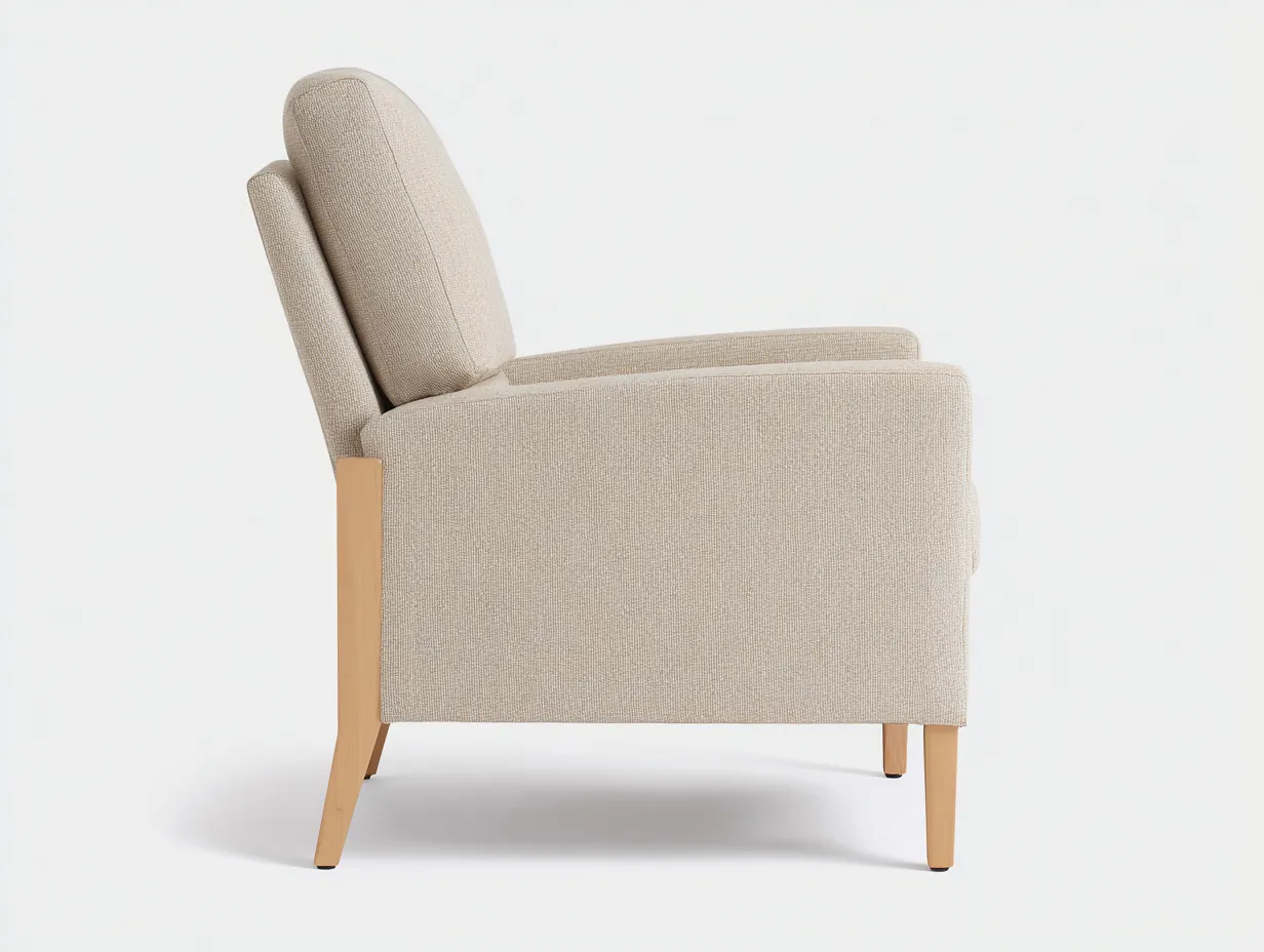 Sessel aus Strukturstoff 78x88x101 cm - Beige und Natur - hoher Rücken und Holzgestell für das Wohnzimmer-Vitaconest