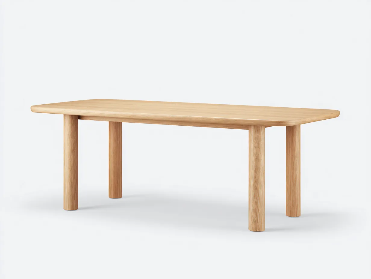 Rechteckiger Esstisch aus Massivholz 190x95x75 cm - Naturholz - gerundete Platte mit zylindrischen Beinen für das Esszimmer-Vitaconest
