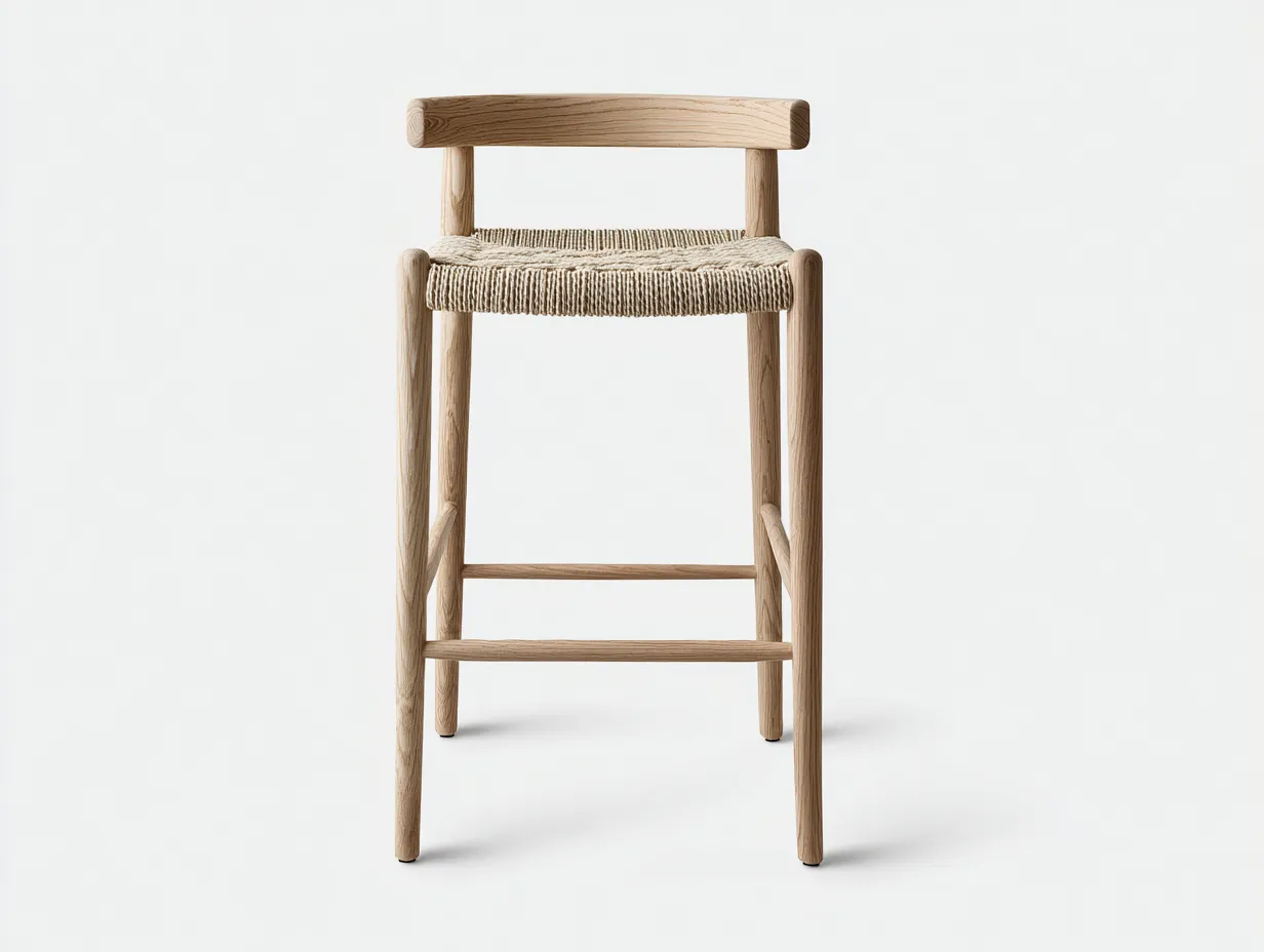 Barhocker aus Eichenholz 52x54x101 cm - Natur und Beige - mit geflochtener Sitzfläche für das Esszimmer-Vitaconest
