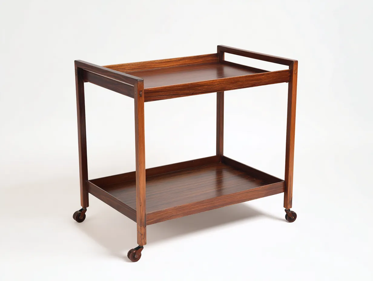 Servierwagen aus Holz 68x44x80 cm - Dunkelbraun - Doppelablage und kompakte Rollen für die Küche-Vitaconest