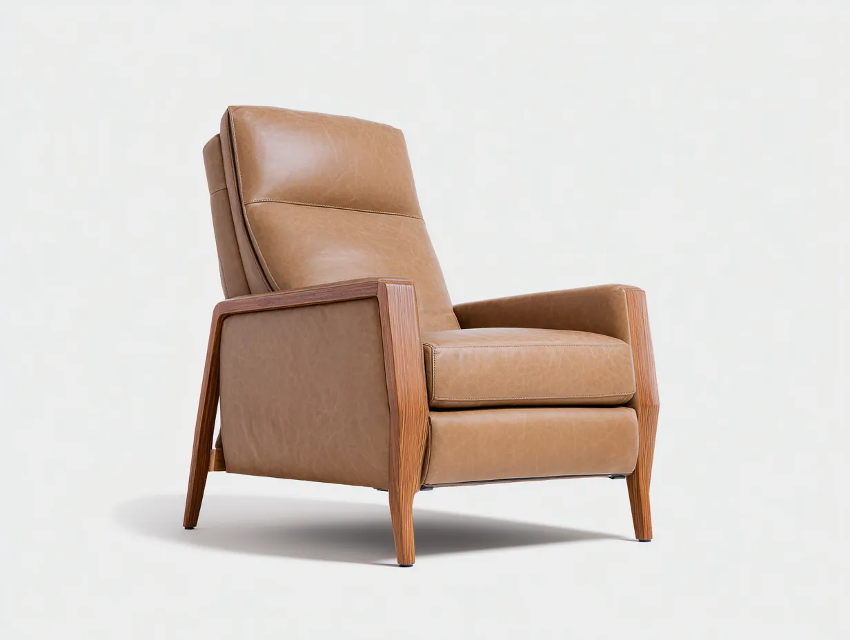 Sessel aus Leder 81x91x105 cm - Cognac und Naturbraun - gepolsterte Rückenlehne mit Holzrahmen für das Wohnzimmer-Vitaconest