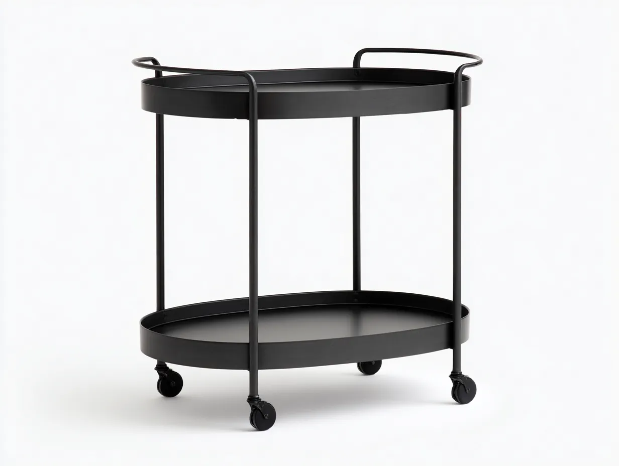 Servierwagen aus Metall 76x44x80 cm - Schwarz - ovale Ablagen und Rollen für die Küche-Vitaconest