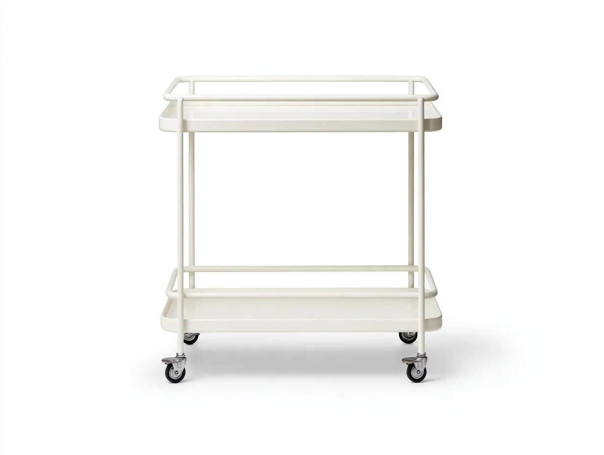 Servierwagen aus Metall 69x41x83 cm - Weiß - zwei Ablagen mit Schutzrahmen und Rollen für die Küche-Vitaconest