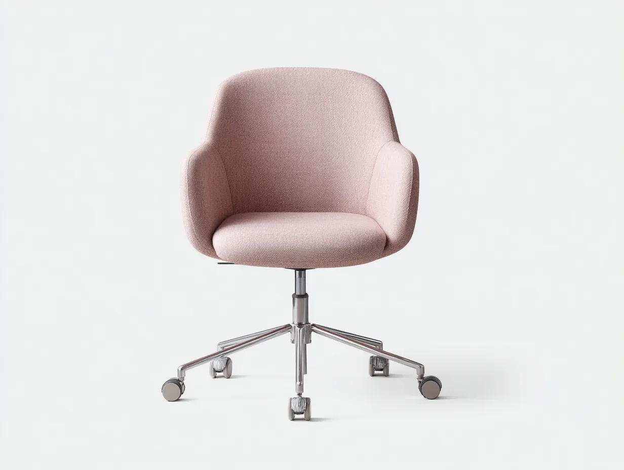 Bürostuhl mit breiter Stoffschale 69x68x93 cm - Rosa und Chrom - drehbar mit weich gepolsterten Armzonen für das Büro-Vitaconest