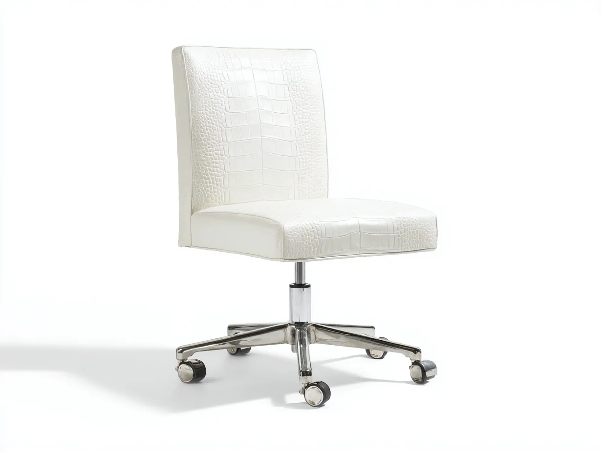 Bürostuhl mit Bezug in Krokodiloptik 58x60x101 cm - Weiß und Chrom - hoher Rücken ohne Armlehnen für das Büro-Vitaconest