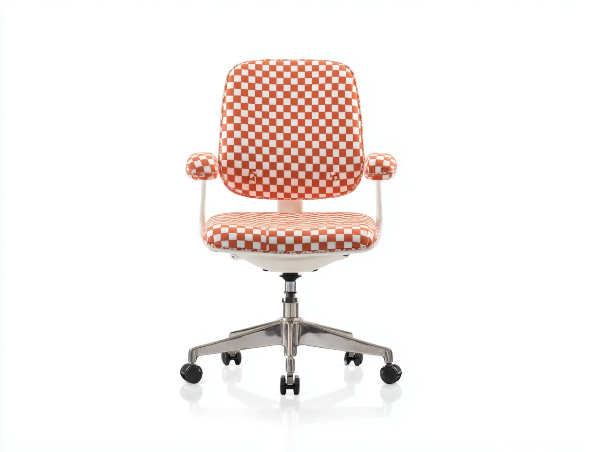 Bürostuhl mit Karomuster 68x67x102 cm - Orange Weiß und Silber - gepolstert und höhenverstellbar für das Büro-Vitaconest