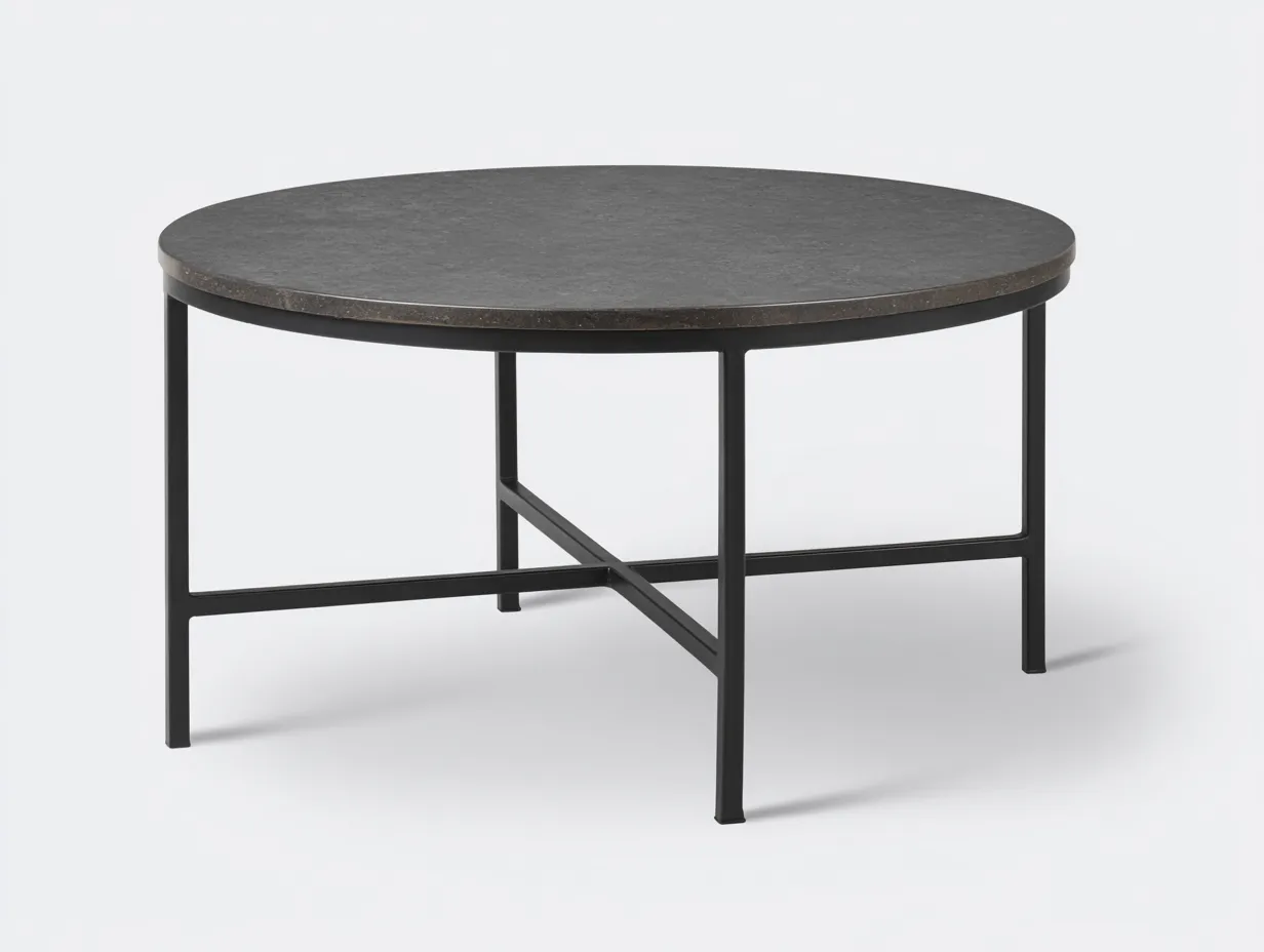 Runder Esstisch mit Platte in Steinoptik 120x120x74 cm - Dunkelgrau Schwarz - schlankes Metallgestell für das Esszimmer-Vitaconest