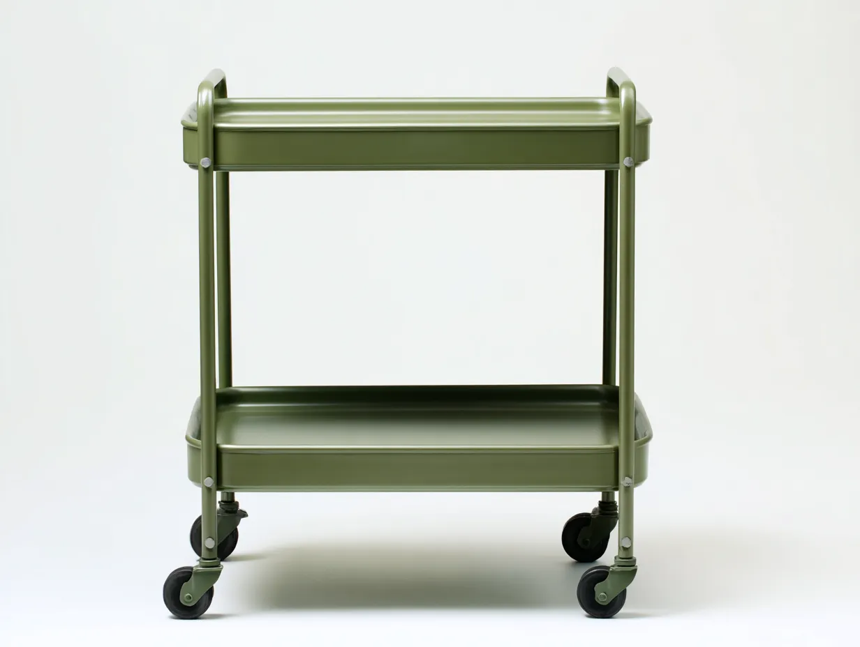 Servierwagen aus Stahl 71x46x84 cm - Olivgrün - erhöhte Ablageränder und Schiebegriffe für die Küche-Vitaconest