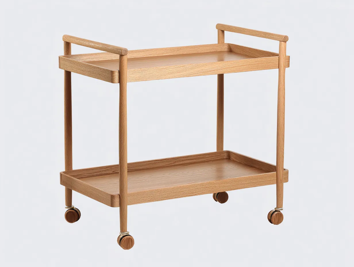Servierwagen aus Holz 69x45x86 cm - Schwarz und Gold - geschwungene Griffe und Doppelablage für die Küche-Vitaconest