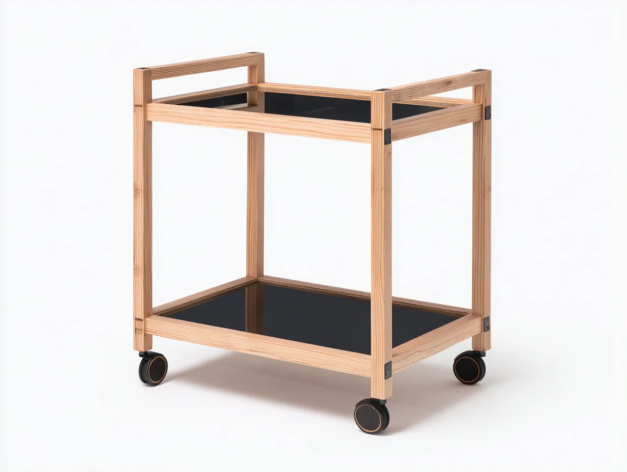 Servierwagen aus Metall 65x43x81 cm - Olivgrün - kompakte Doppelablage mit Rollen für die Küche-Vitaconest