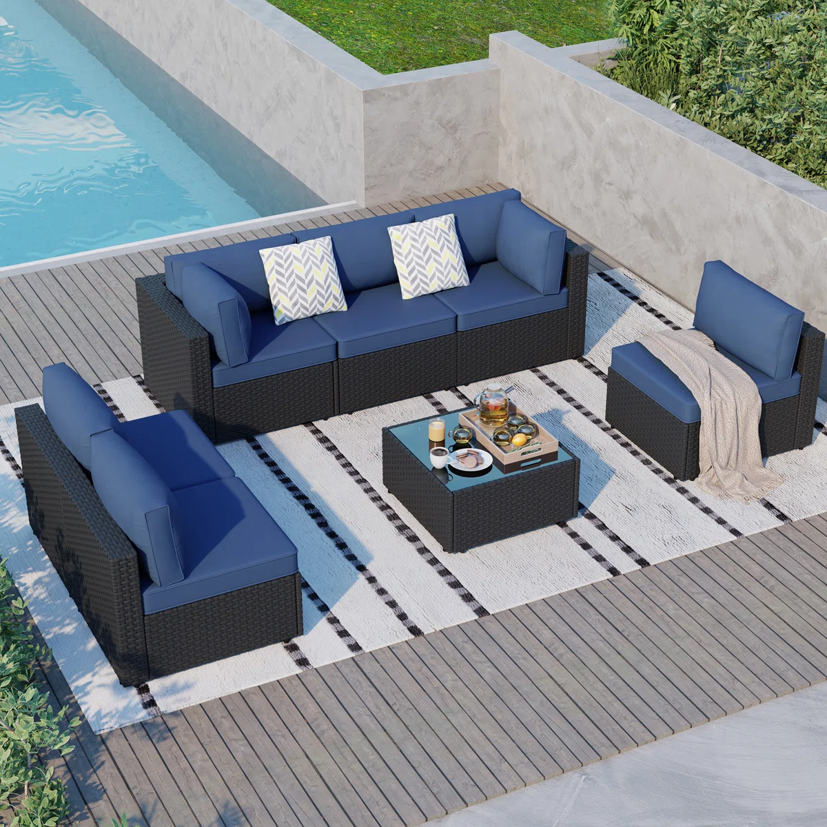 Distano – Salon de Jardin 7 Pièces avec Coussins Confort Haut de Gamme pour Extérieur Élégant