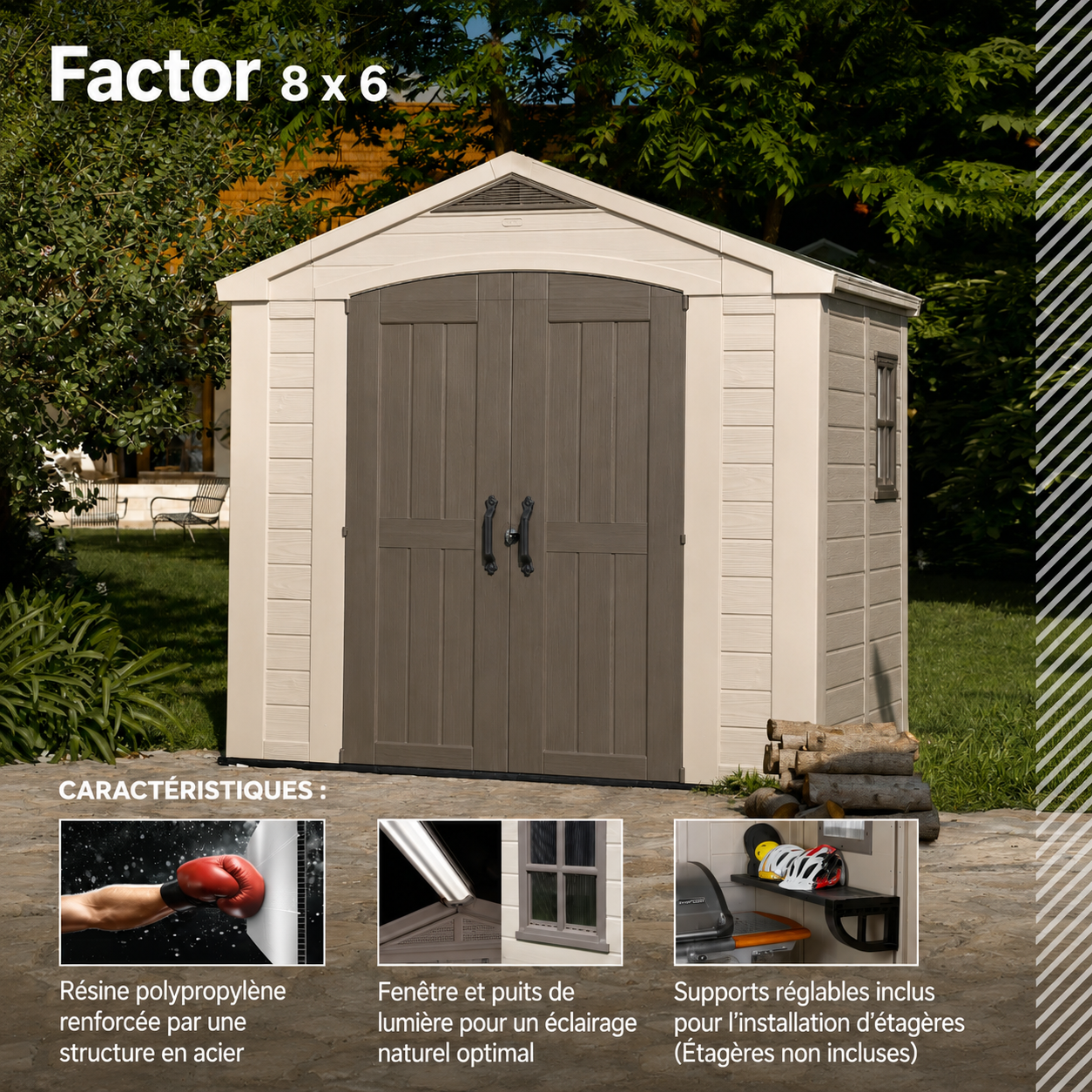 Factor – Abri de jardin en résine à double porte