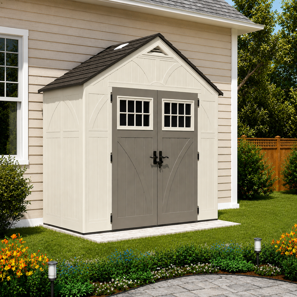Tremont – Abri de jardin en résine renforcée à double porte
