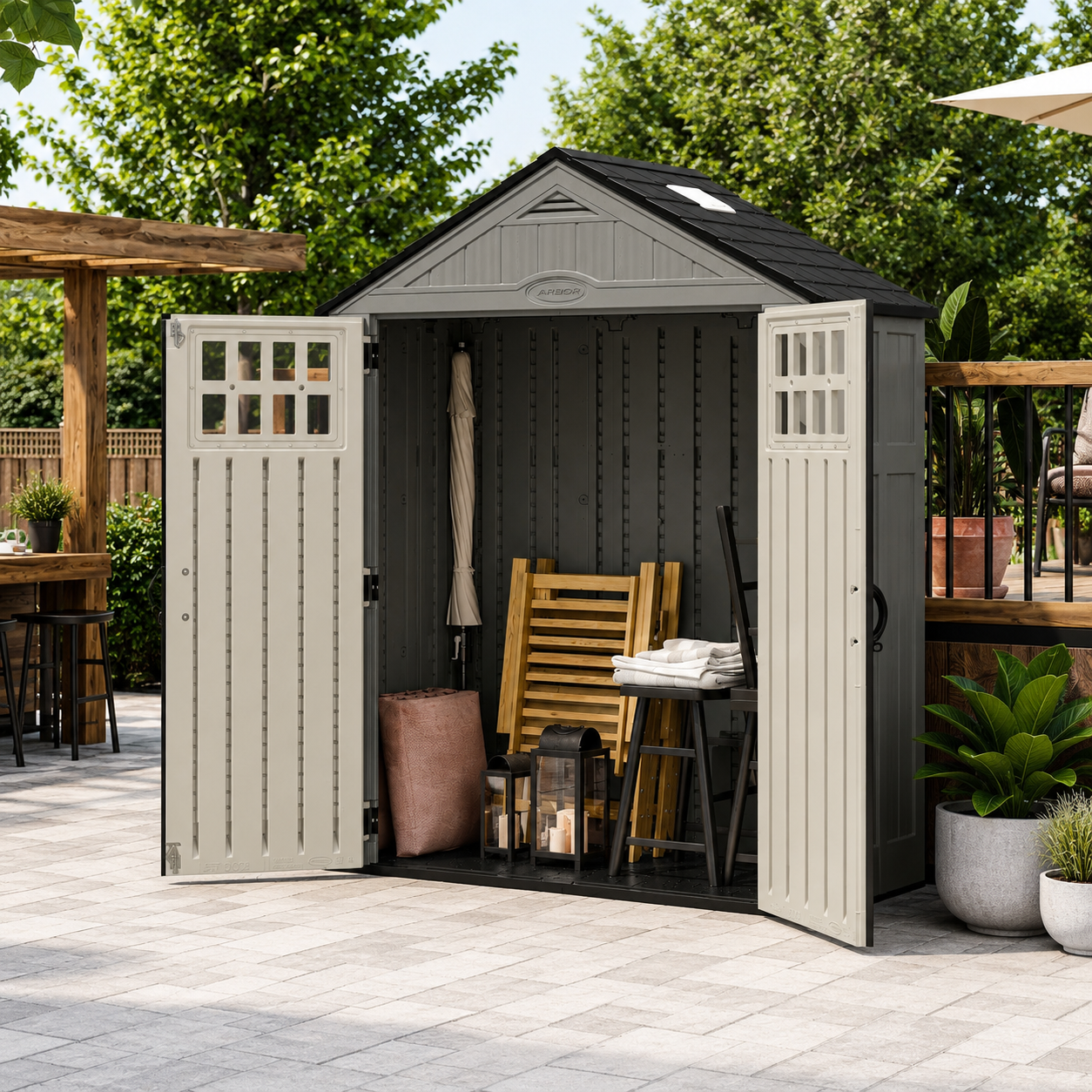 Arbor – Abri de Jardin en Résine Double Porte avec Fenêtres