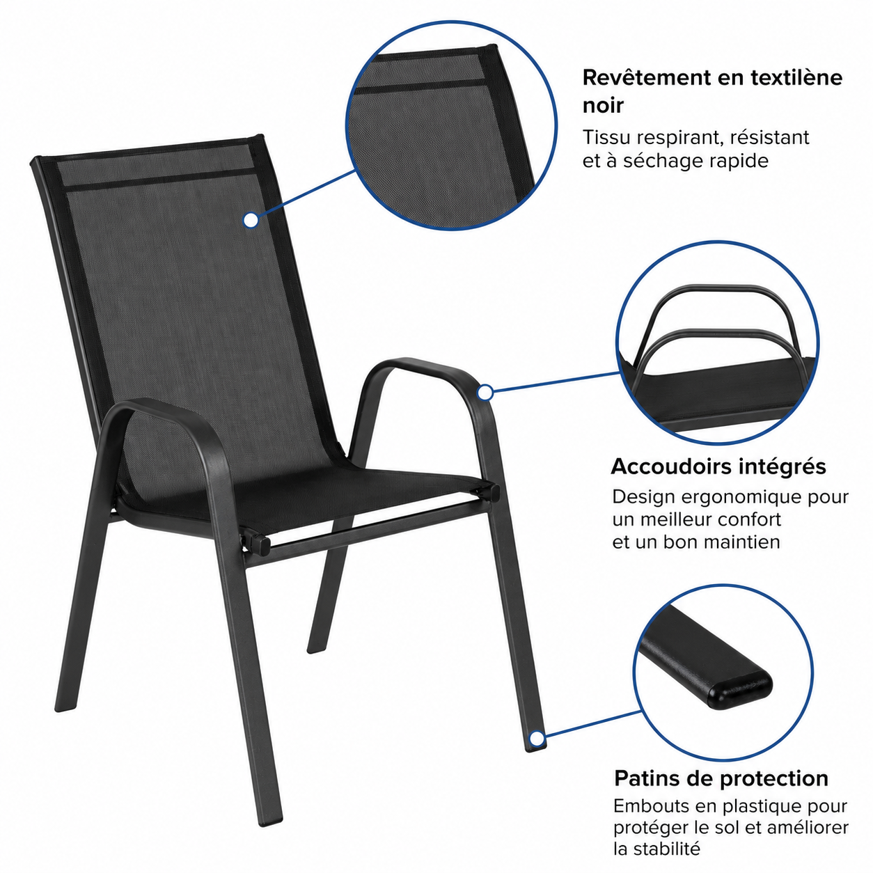 Milo – Ensemble Repas de Jardin 7 Pièces avec Table en Verre