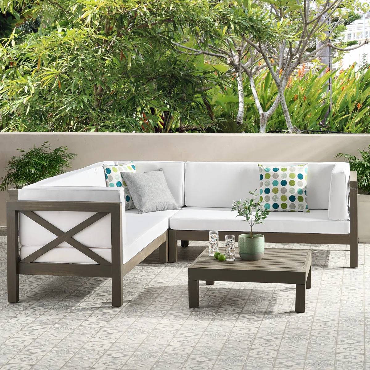 Toscana – Salon de Jardin d’Angle 4 Pièces avec Coussins