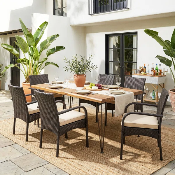 Weston - Ensemble repas de jardin 6 personnes en acacia et résine tressée