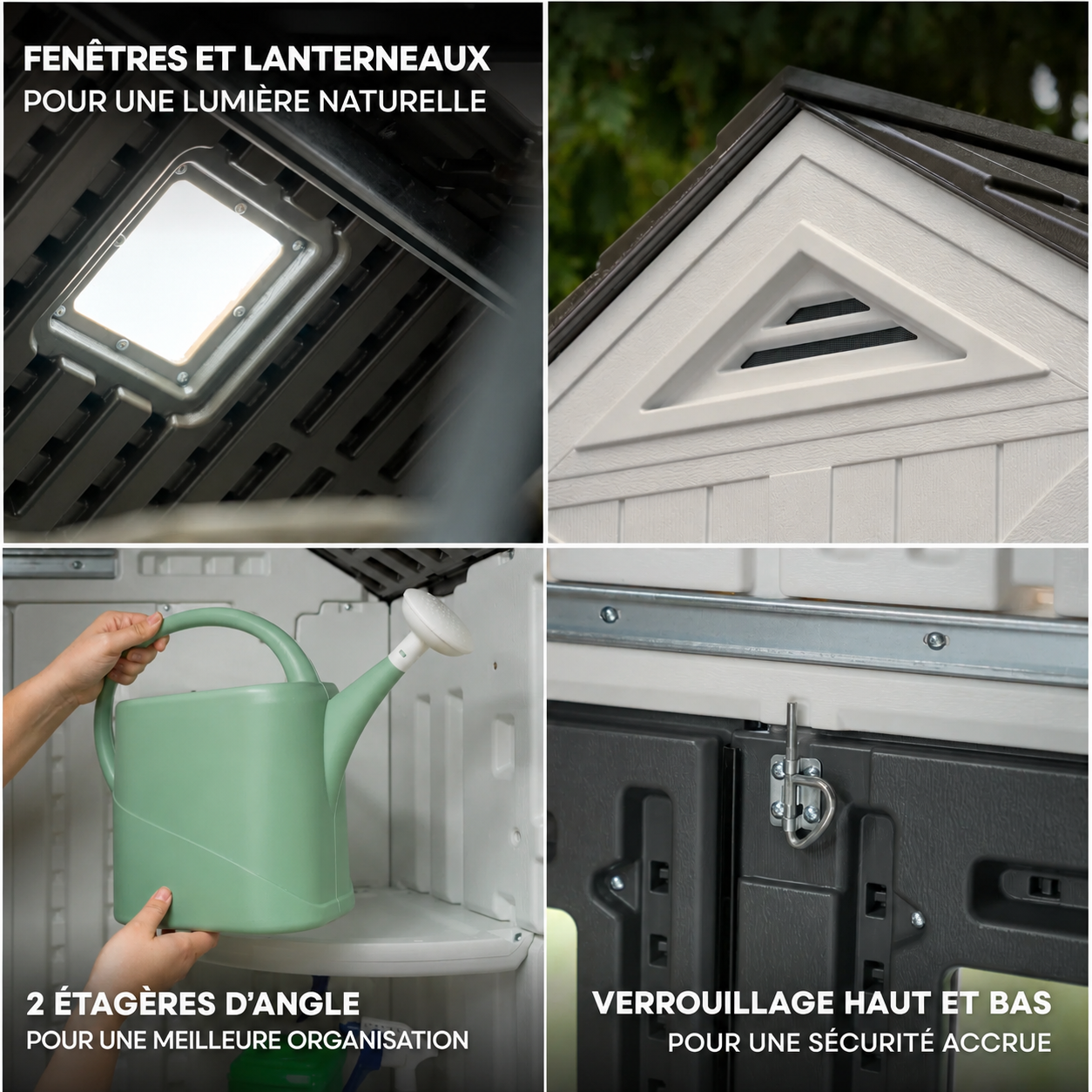 Tremont – Abri de jardin en résine renforcée à double porte