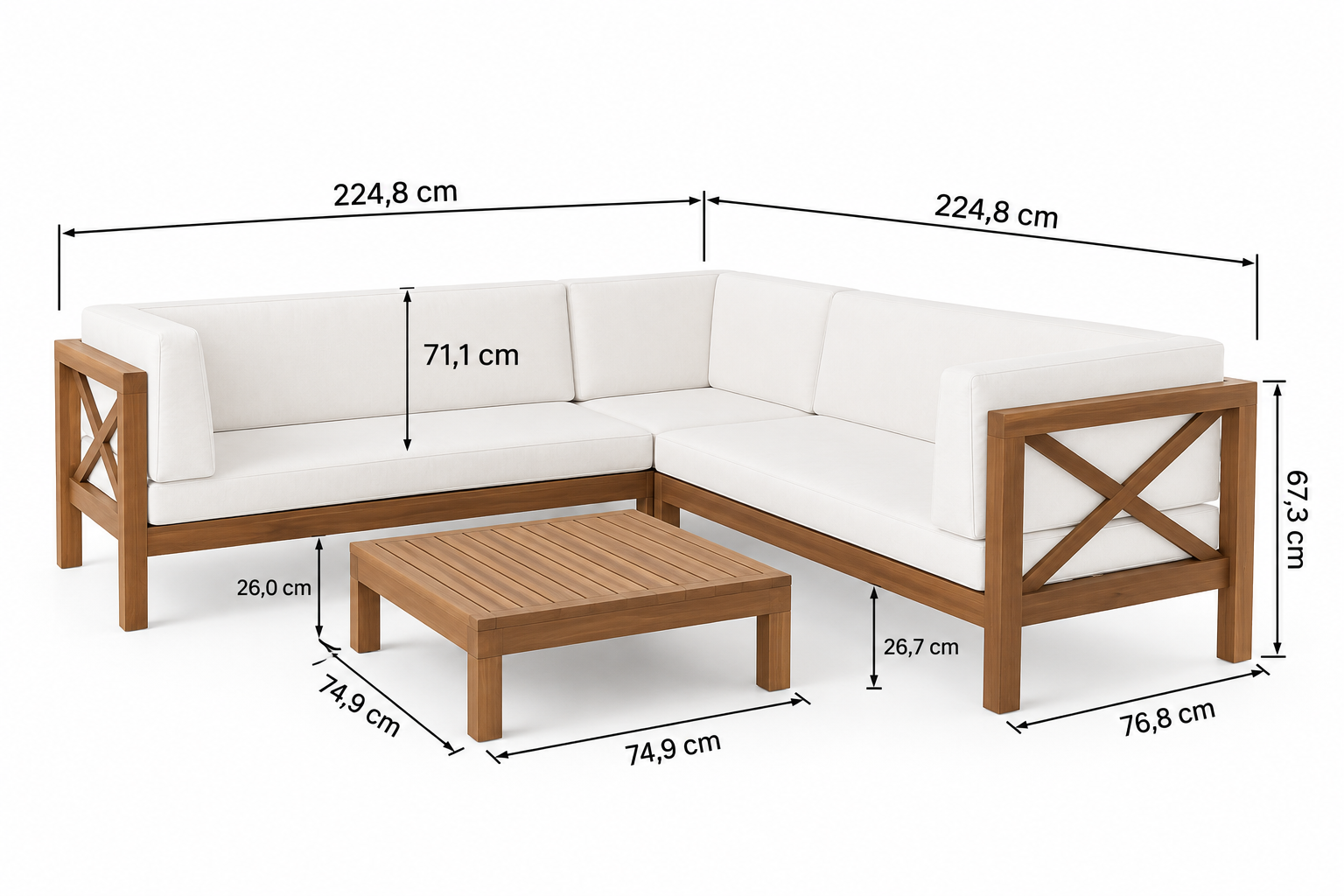 Toscana – Salon de Jardin d’Angle 4 Pièces avec Coussins