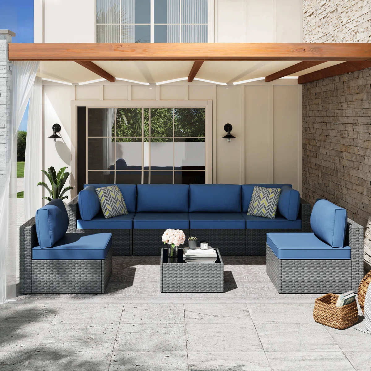 Akira — Salon de jardin 6 places en rotin