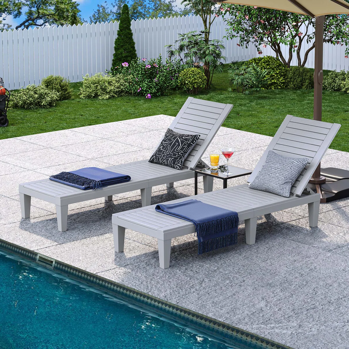 Zalora Sun – Lot de 2 transats inclinables en résine effet bois