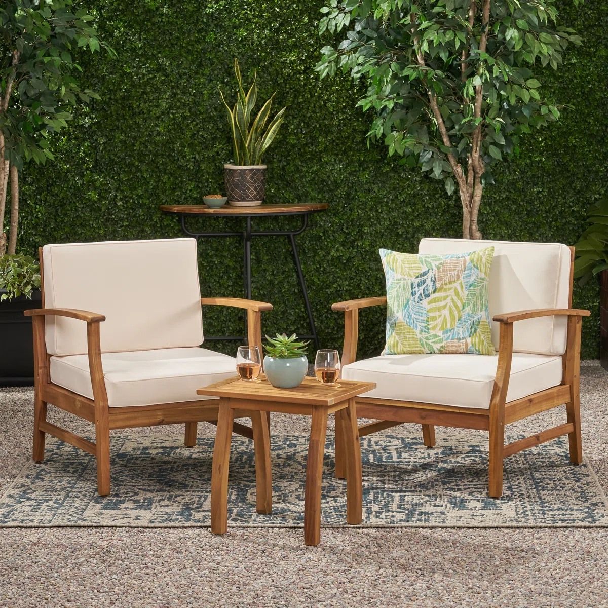 Natura Duo – Salon de jardin 2 places en bois d’acacia avec coussins