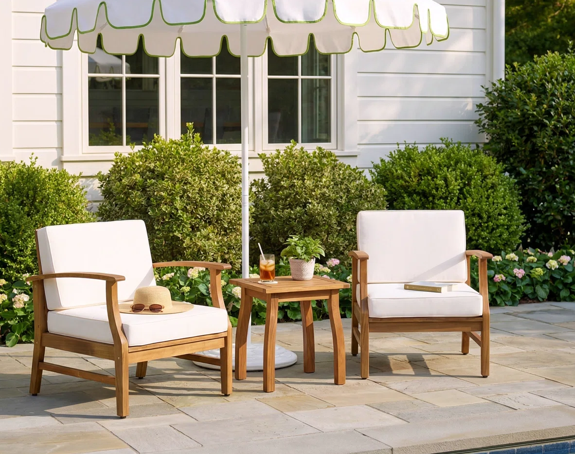 Natura Duo – Salon de jardin 2 places en bois d’acacia avec coussins