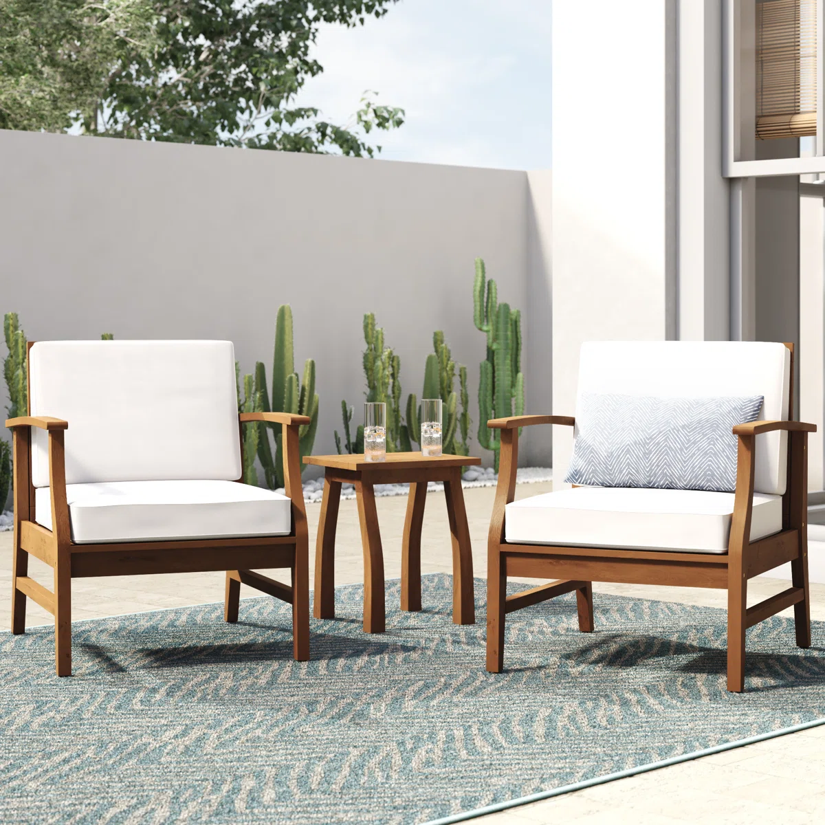 Natura Duo – Salon de jardin 2 places en bois d’acacia avec coussins