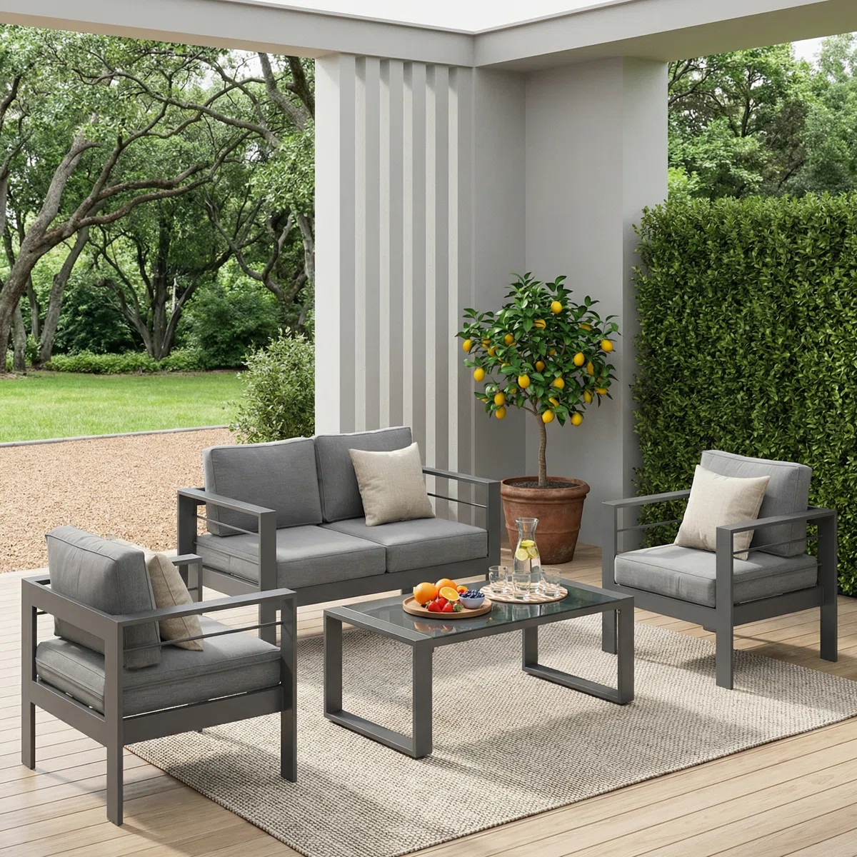 Branthea – Salon de Jardin 4 Places en Aluminium avec Coussins Confort Design Moderne