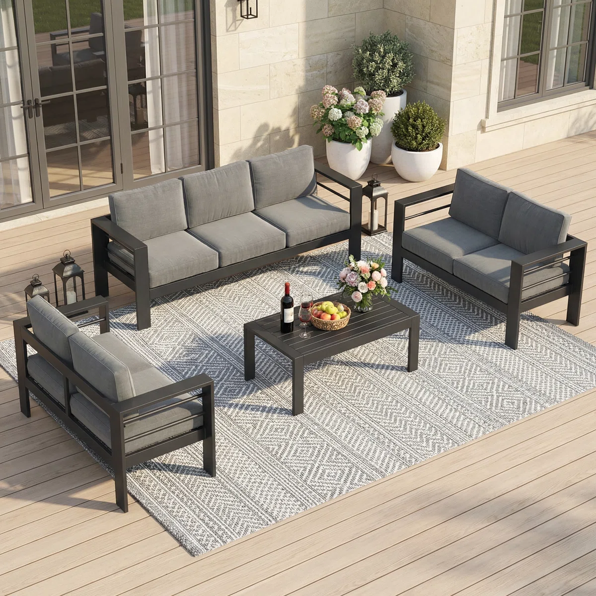 Branthea – Salon de Jardin 4 Pièces en Aluminium avec Coussins Confort Premium pour Extérieur Moderne