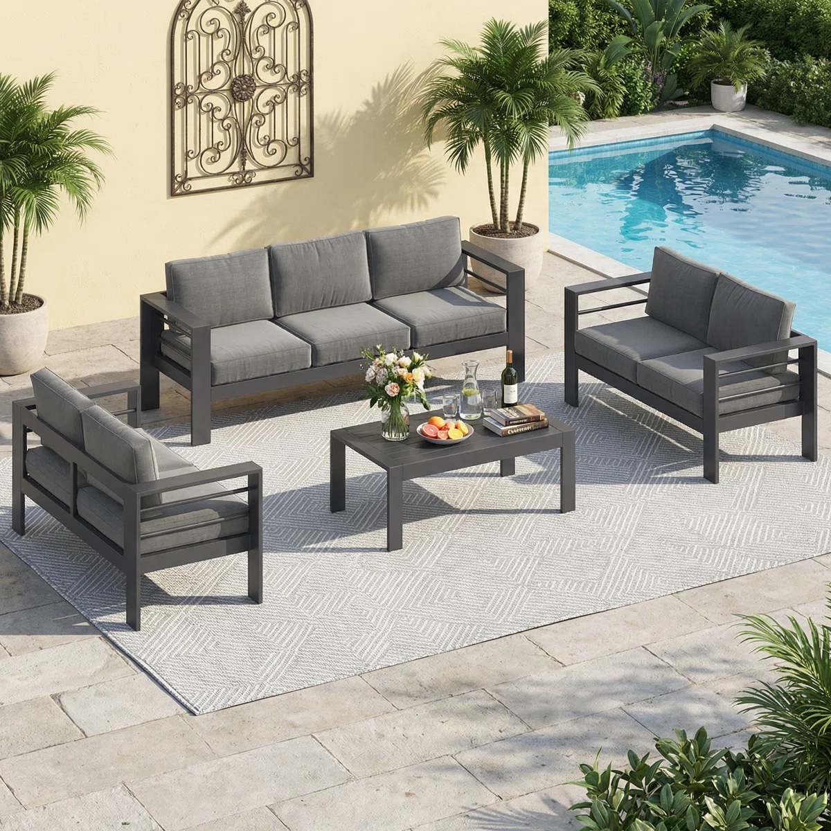 Branthea – Salon de Jardin 4 Pièces en Aluminium avec Coussins Confort Premium pour Extérieur Moderne