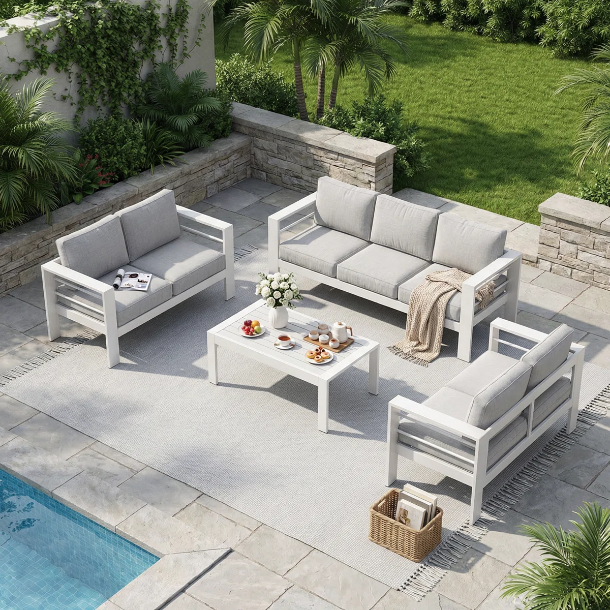 Branthea – Salon de Jardin 4 Pièces en Aluminium avec Coussins Confort Premium pour Extérieur Moderne