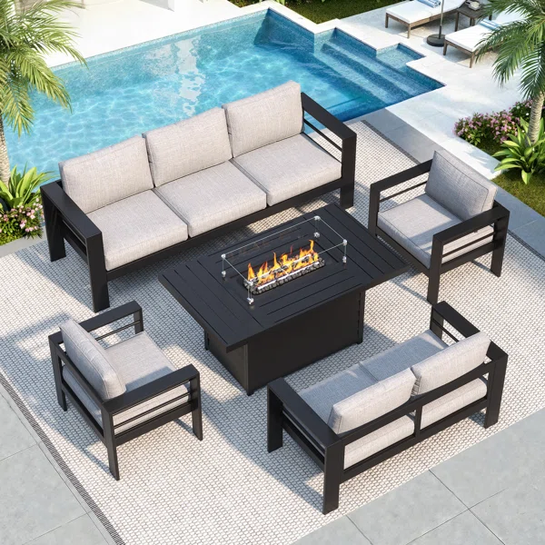 Salon de Jardin 5 places Branthea avec Coussins et Table Brasero 140 cm
